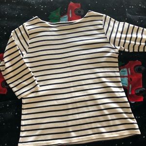 LL Bean Boatneck Top White Black Size L